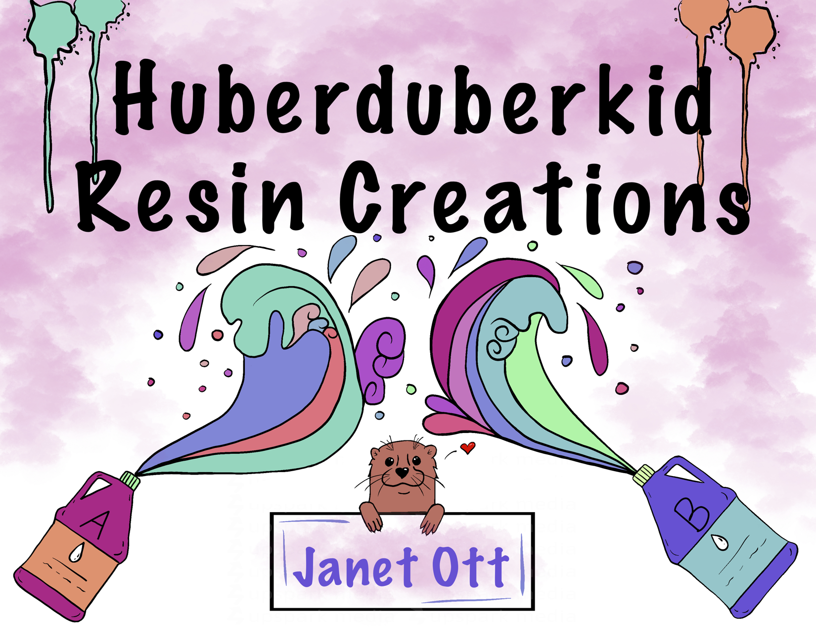 Huberduberkid Resin Creations - Colorful resin art logo with otter mascot